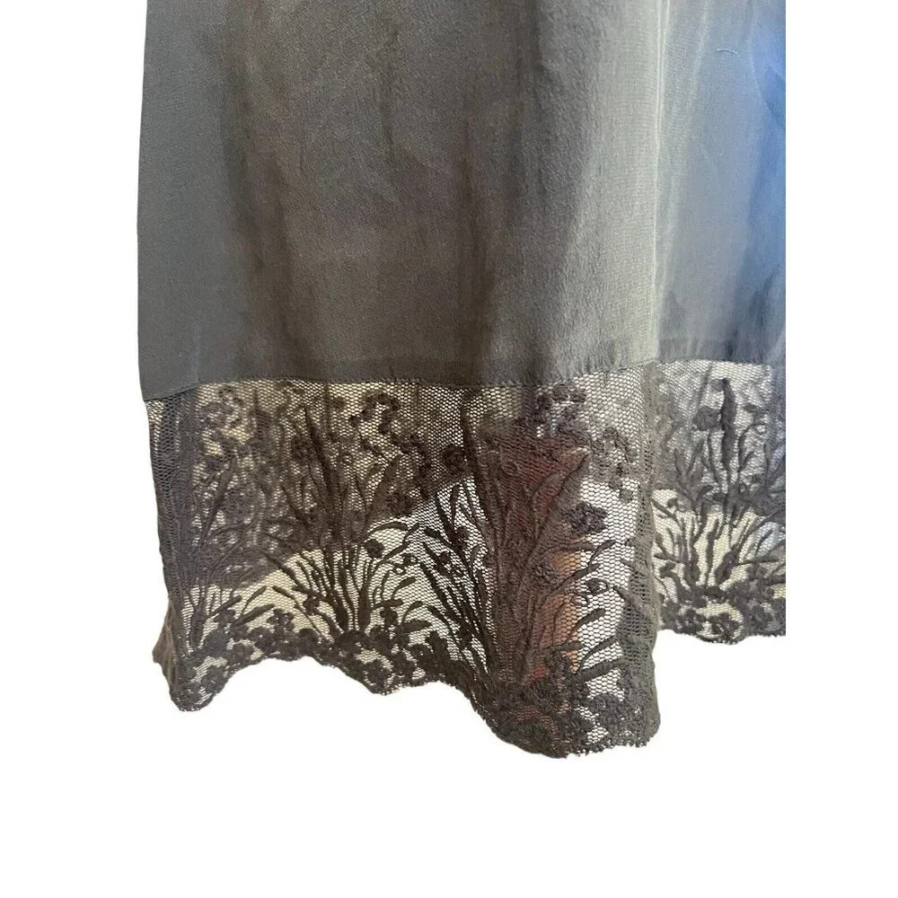 Eileen Fisher Silk Camisole or Minidress in Washed Black - XS - Floral Lace Trim